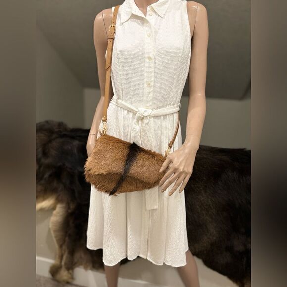Handmade Asymmetric Leather Shoulder Bag/Hair On Goat- hide Saddle Bag/Crossbody - Picture 9 of 16